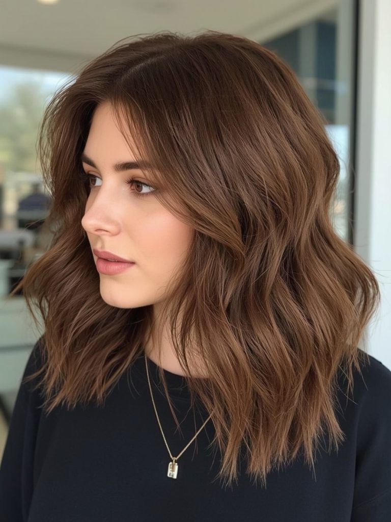 Chocolate Copper Hair: Low Ponytail with a Side Braid