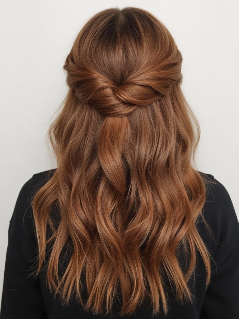Chocolate Copper Hair: Deep Waves with an Off-Center Part