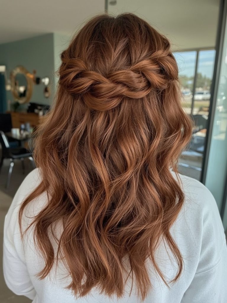 Chocolate Copper Hair: Messy Bun with Headband