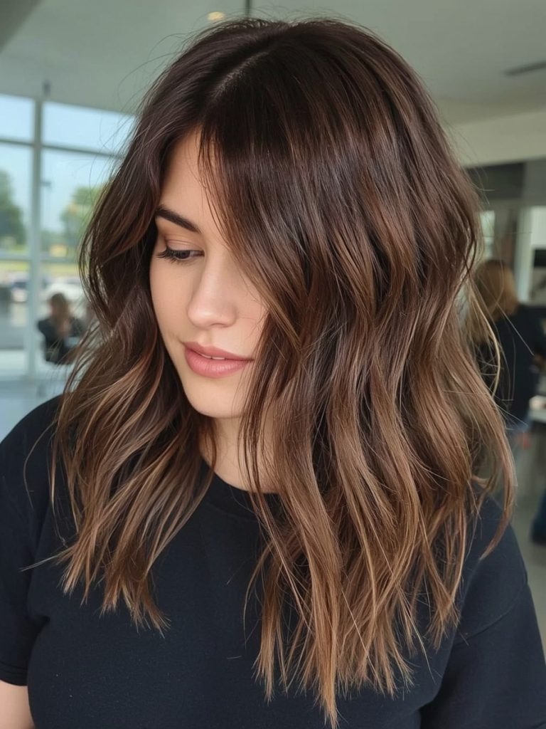 Chocolate Copper Hair: Half-Up Top Knot with Loose Waves