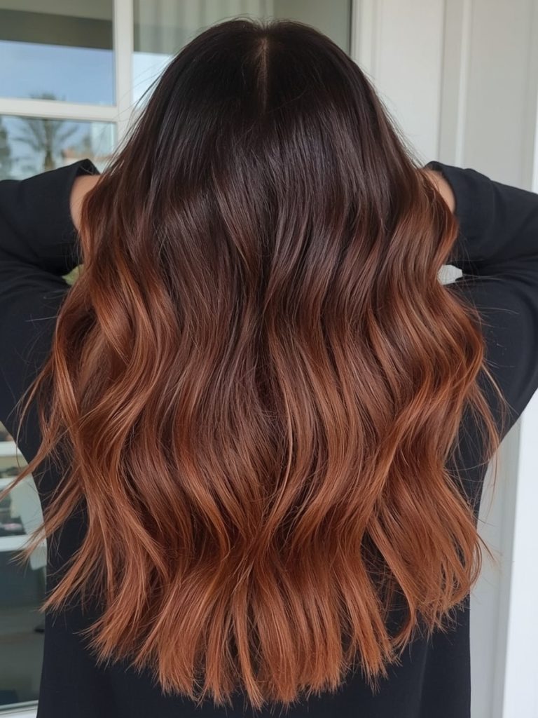 Chocolate Copper Hair: Long and Straight with Subtle Highlights