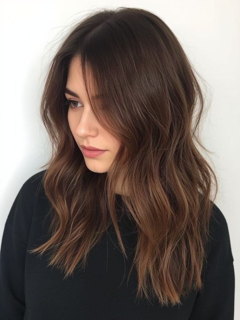 Chocolate Copper Hair: Soft Curls With Bangs