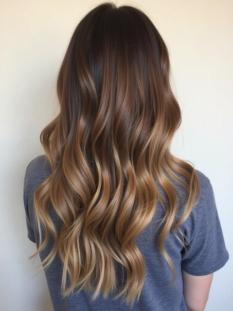 Honey Brown Balayage with Ribbon Highlights