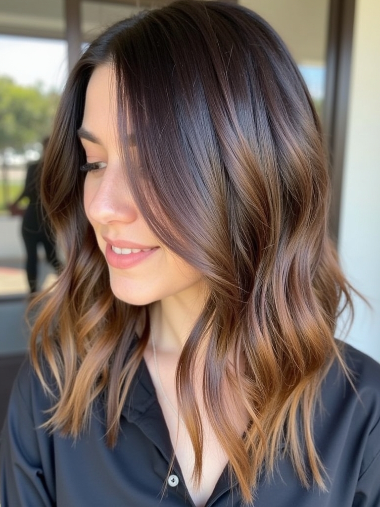 Honey Brown Balayage with Face-Framing Highlights