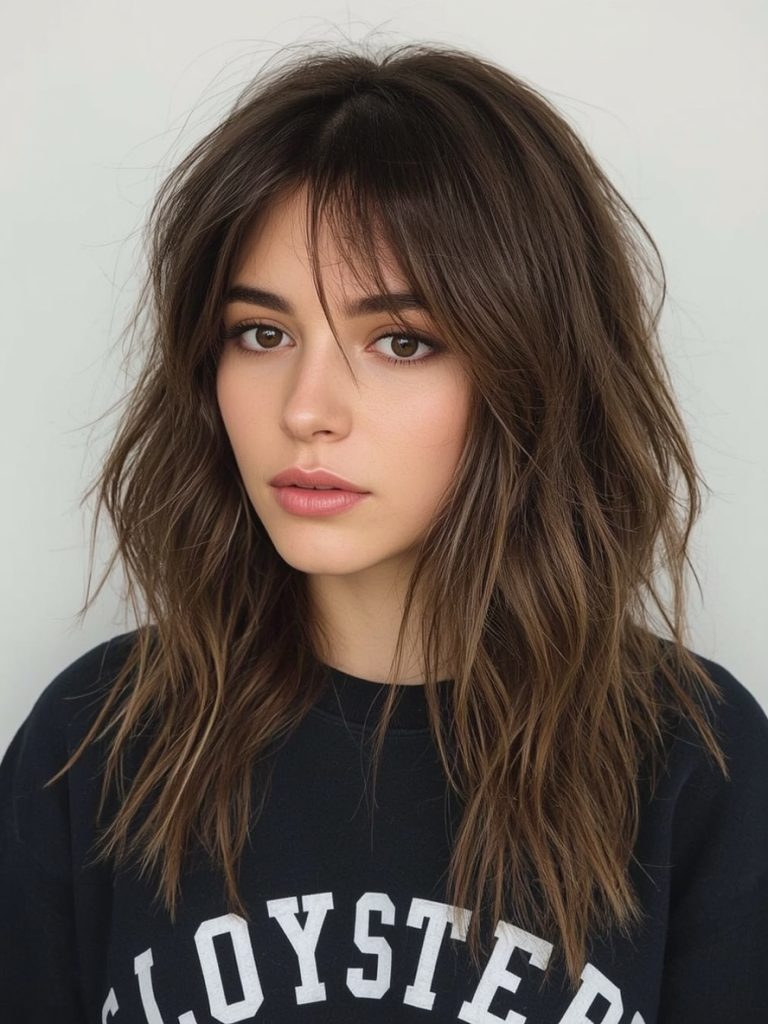 Butterfly Haircut Long Hair For Round Face: Textured Ends