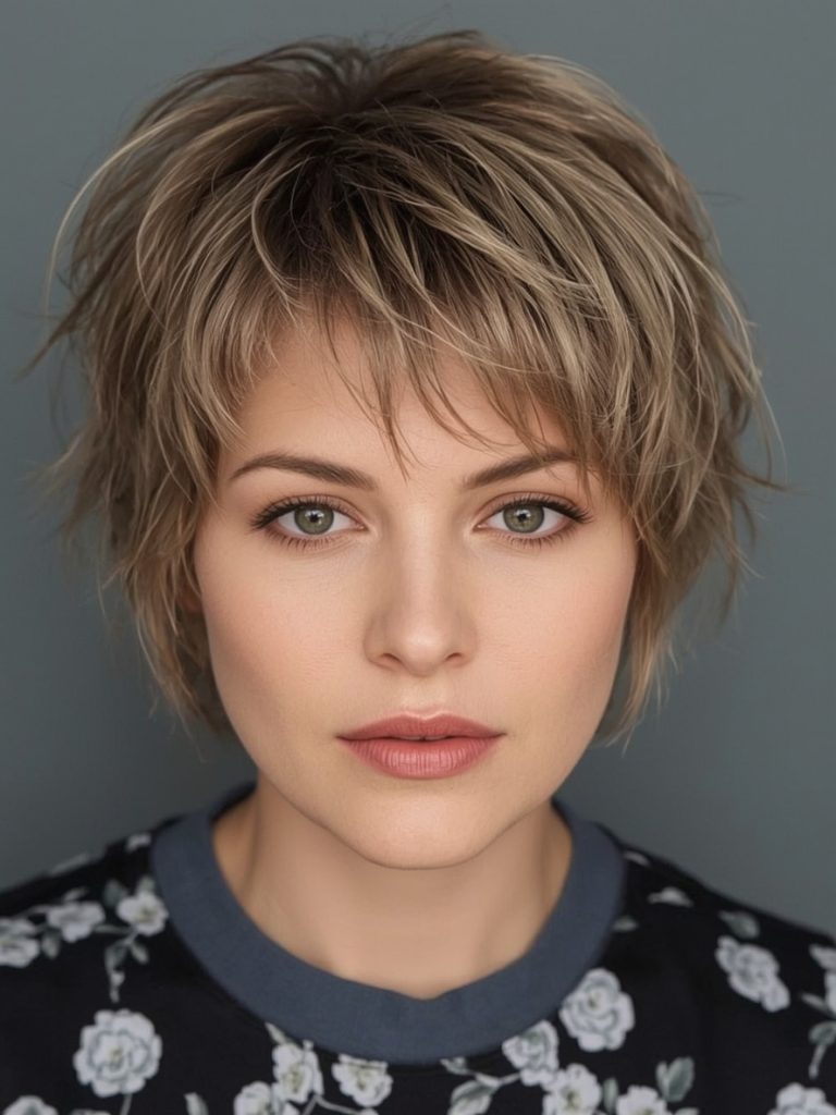 Hairstyle For Thin Fine Hair Over 50: Tousled Crop with Bangs