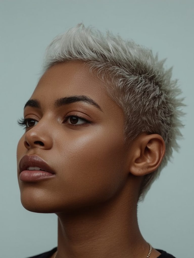 Silver With Curly Bangs On Dark Skin