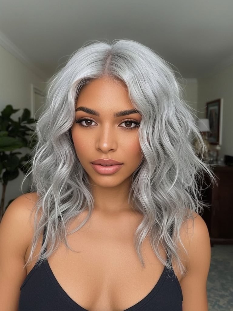 Silver Space Buns With Accessories on Dark Skin