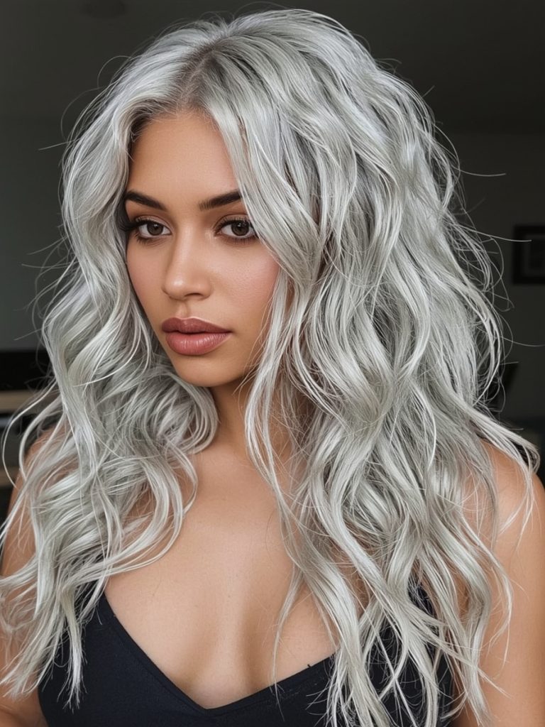 Silver Side Part with Volume on Dark Skin