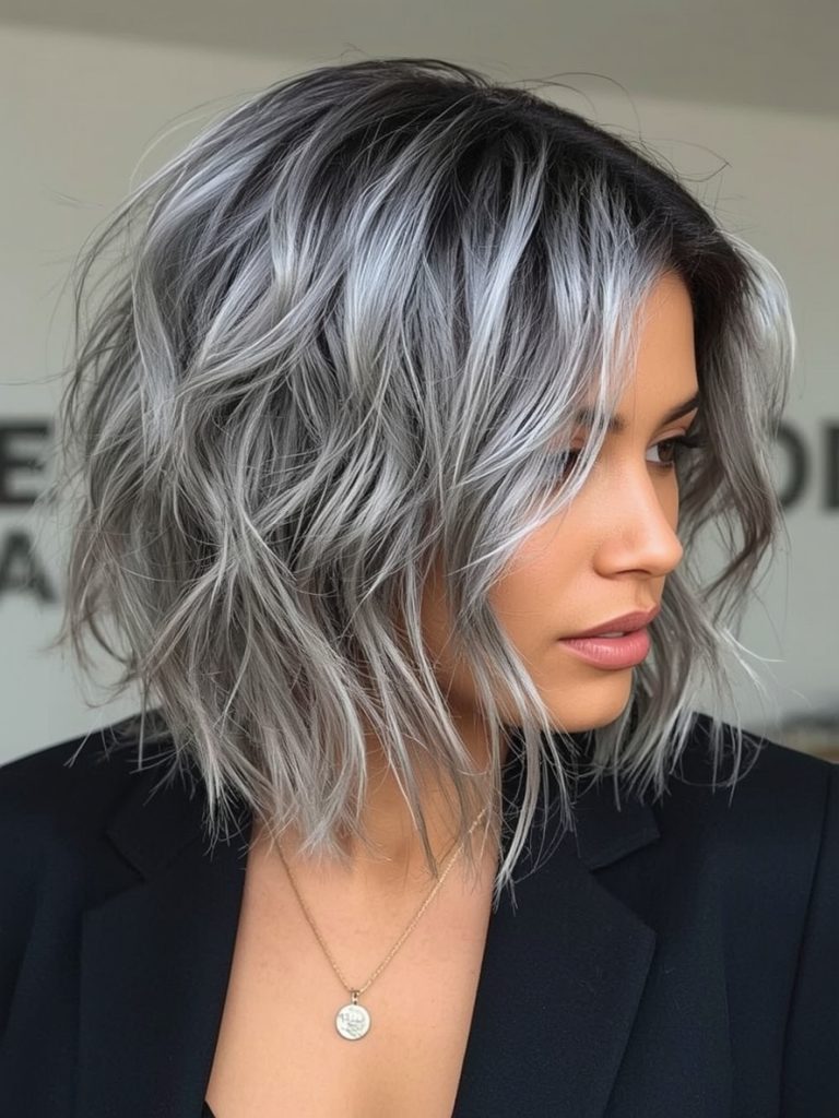 Silver Half-Up Half-Down Hairstyle on Dark Skin