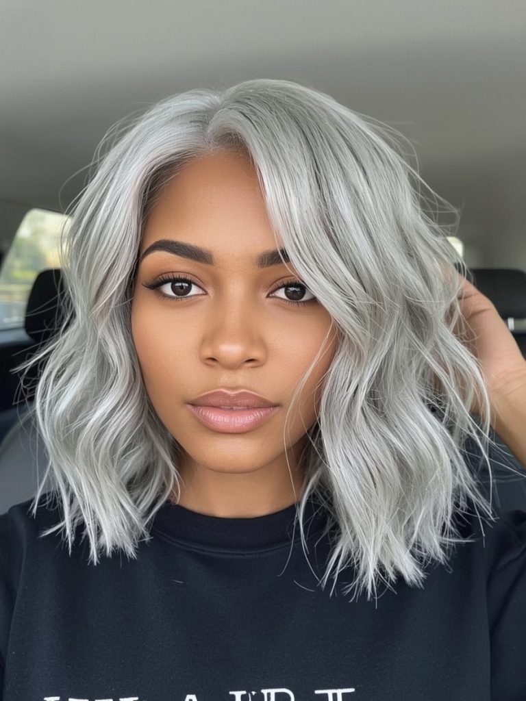 Silver Space Buns with Braids on Dark Skin