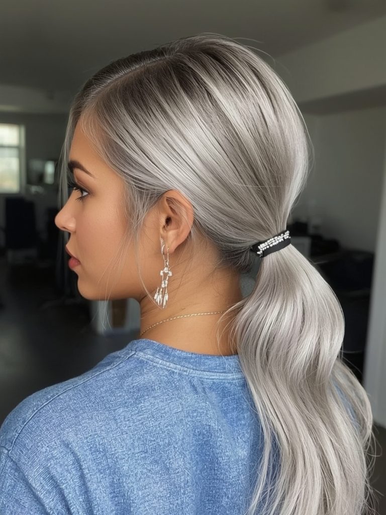 Silver Knotless Braids on Dark Skin