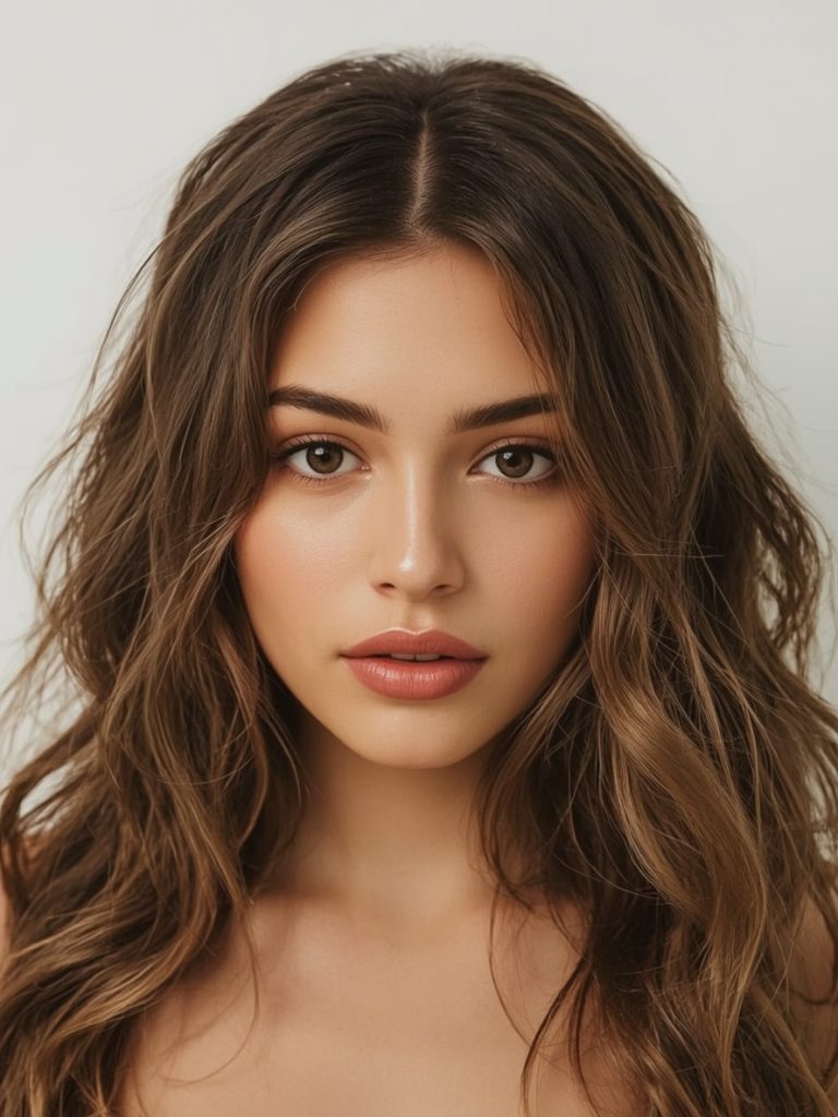 Butterfly Haircut Long Hair For Round Face: Low Ponytail with Face-Framing Pieces