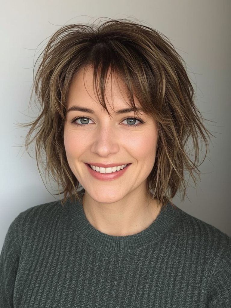 Hairstyle For Thin Fine Hair Over 50: Tousled Bob