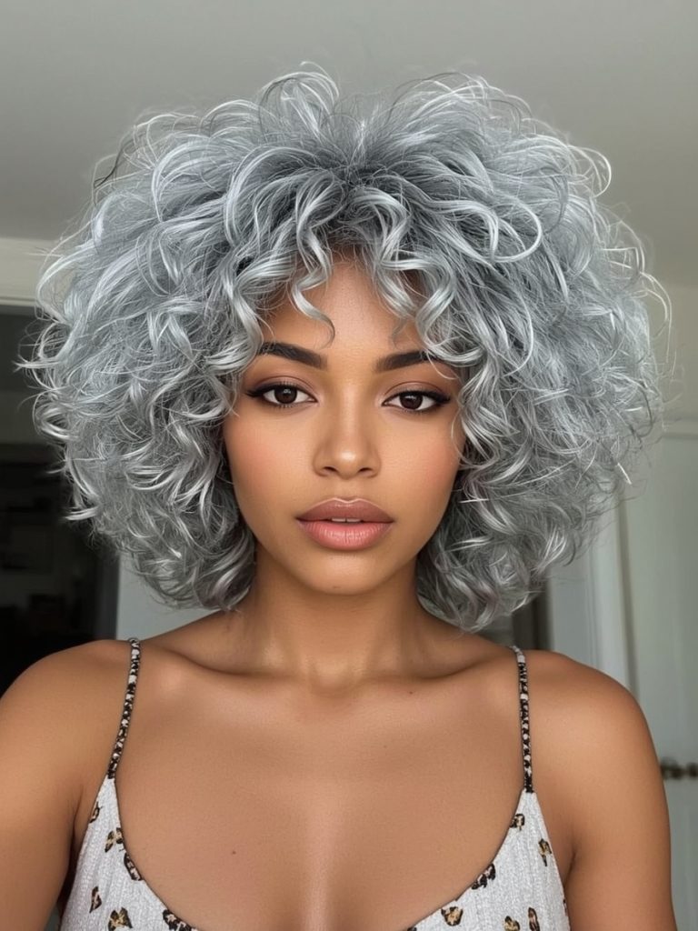 Silver High Ponytail on Dark Skin