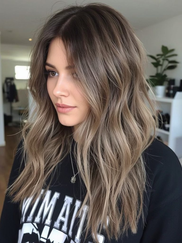 Butterfly Haircut Long Hair For Round Face: Messy Bun