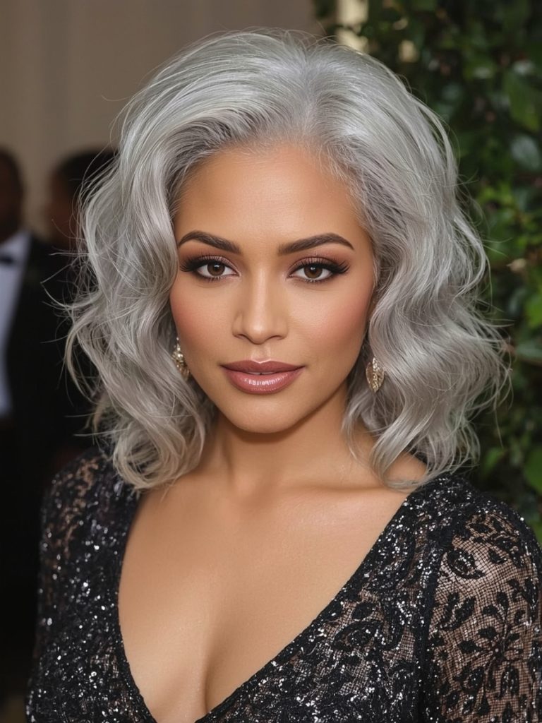 Silver Head Wrap with Dark Hair Showing on Dark Skin