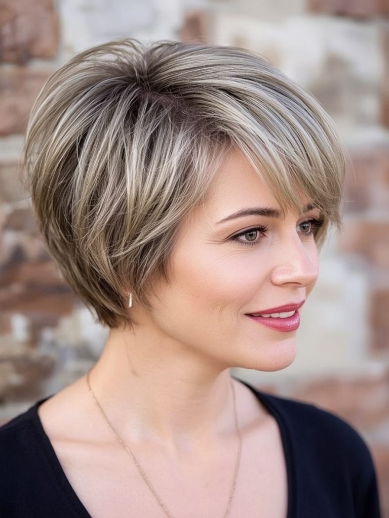 Hairstyle For Thin Fine Hair Over 50: Blunt Bob with Subtle Layers