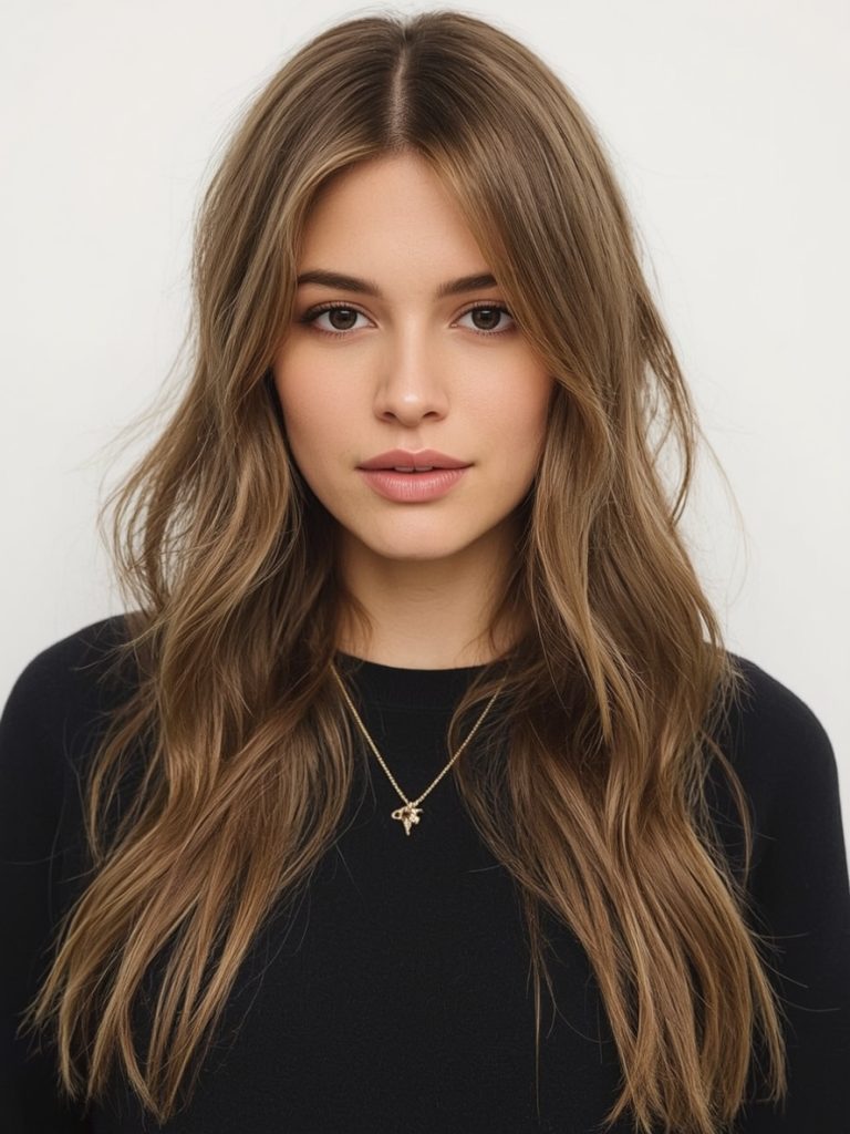 Butterfly Haircut Long Hair For Round Face: Deep Side Part