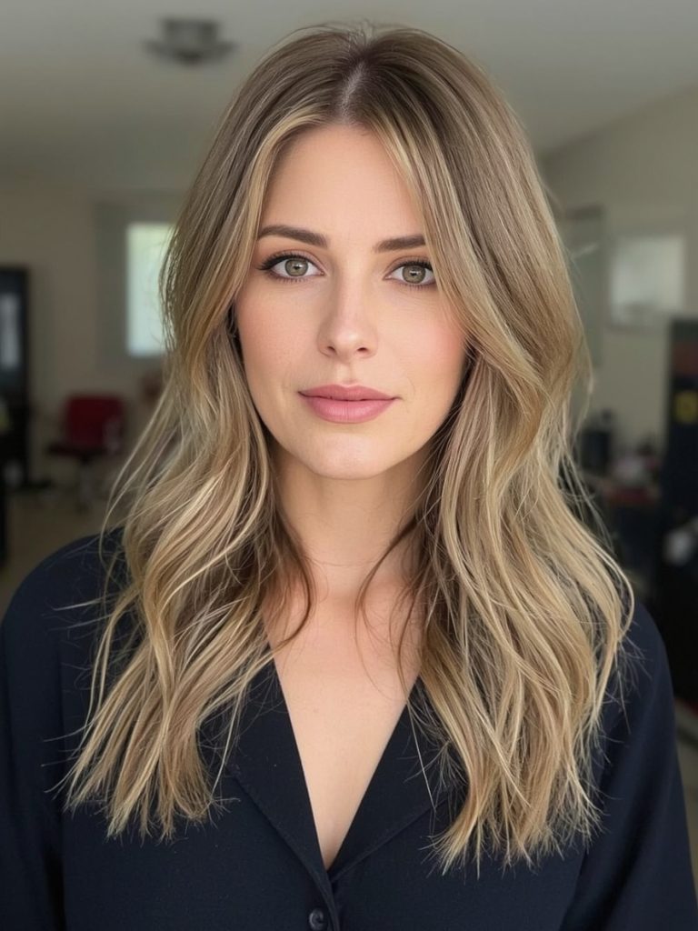 Long Hair Older Women: Balayage with Textured Layers