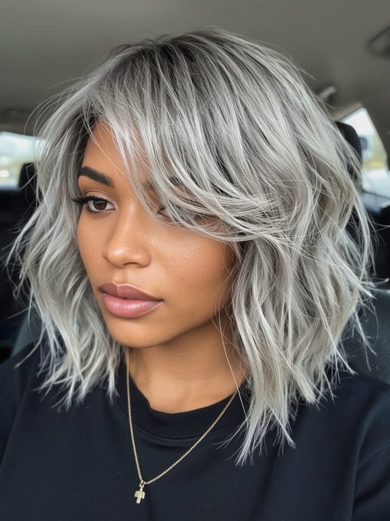 Silver Faux Locs on Dark Skin