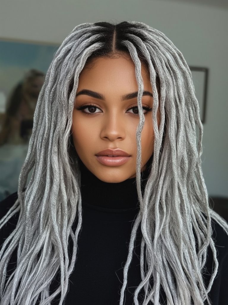 Silver Braids on Dark Skin
