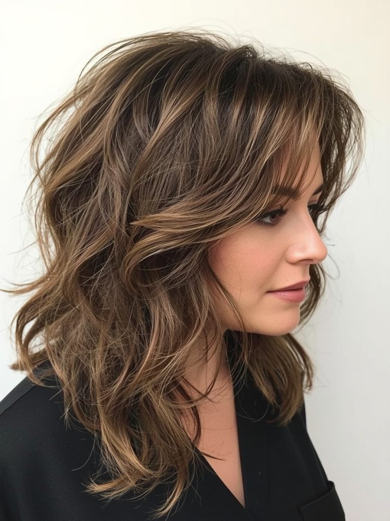 Long Hair Older Women: Low Ponytail with Face-Framing Pieces