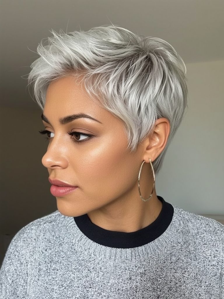 Silver Bob with Dark Roots on Dark Skin