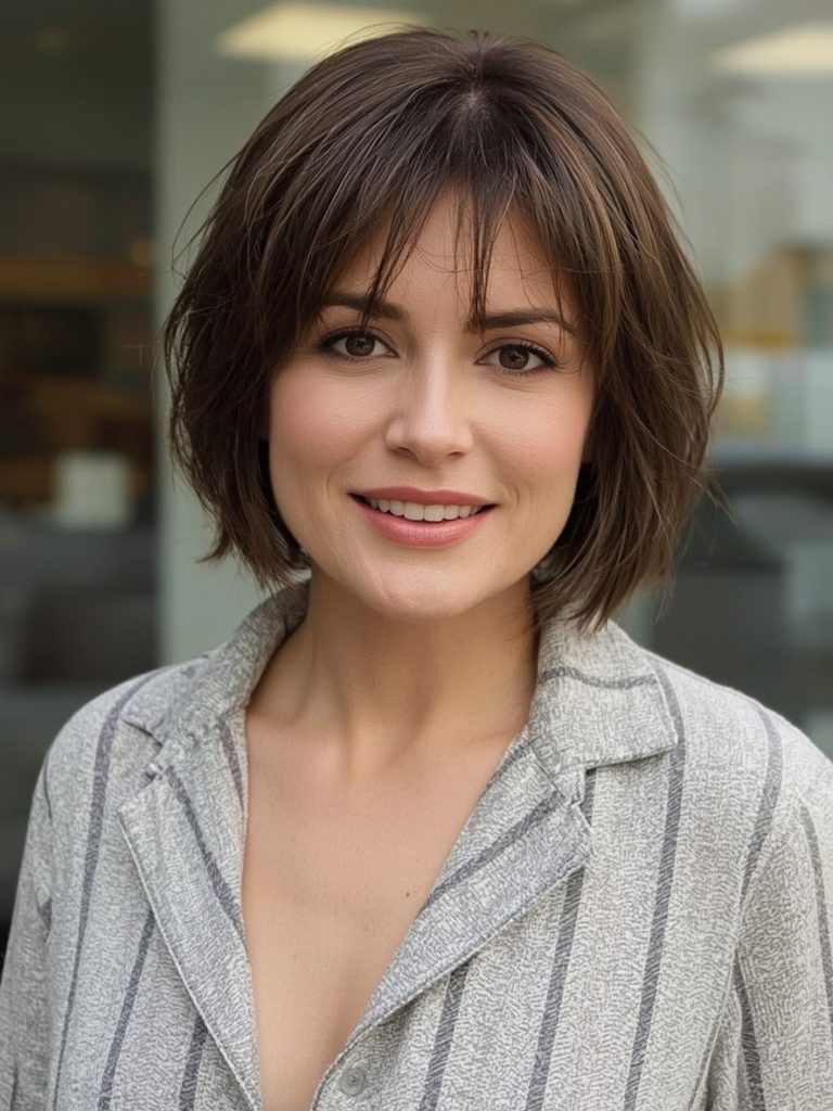 Hairstyle For Thin Fine Hair Over 50: Angled Bob