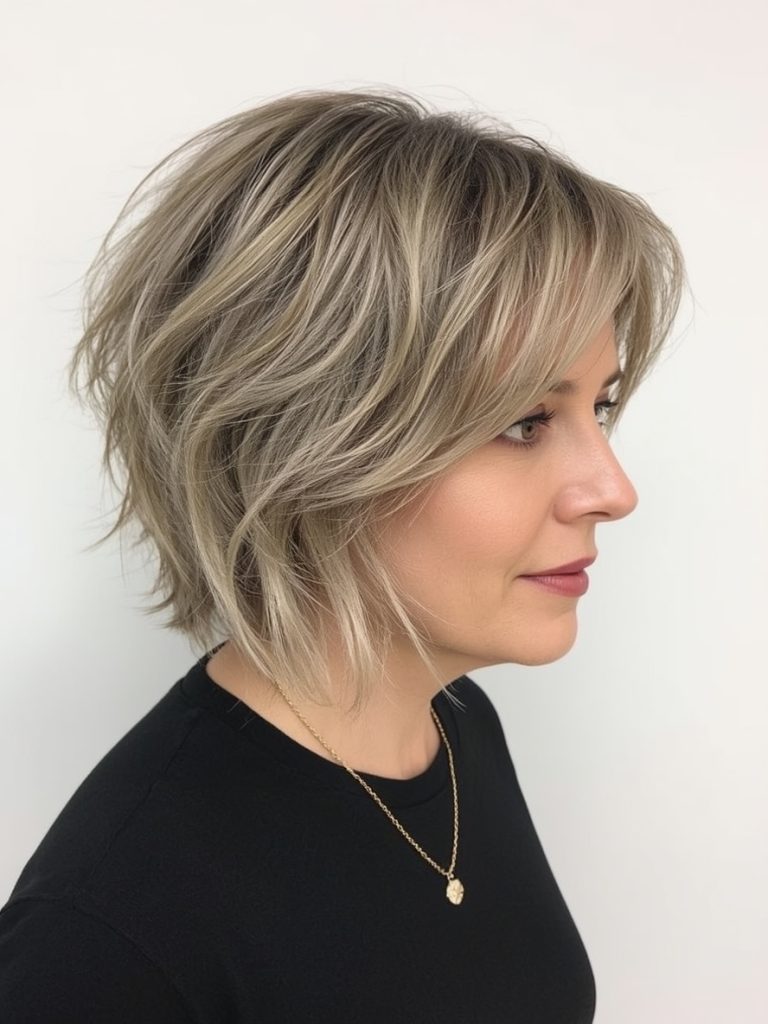 Hairstyle For Thin Fine Hair Over 50: Shaggy Lob